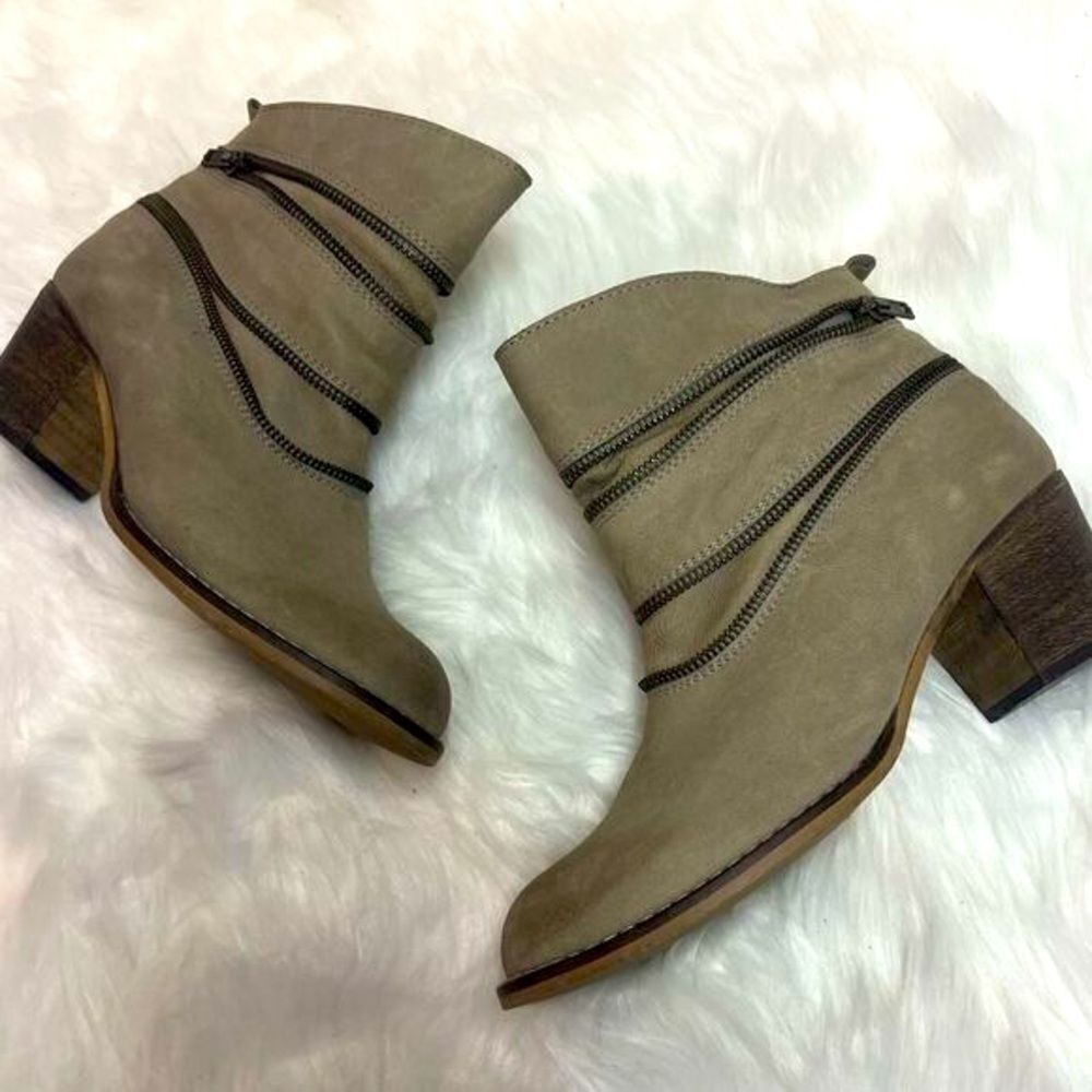 Sundance ankle boots brown leather faux zip moto‎ 39 B91